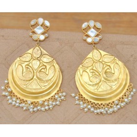 Carved Peacock Mother of Pearl Dangler Earrings